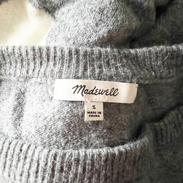 Madewell Heart Dot Balloon Sleeve Wool Alpaca Knit Stretch Pullover Sweater Gray