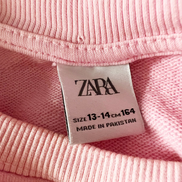 Zara I'm Fine Thanks Graphic Crew Neck Fleece Lined Pullover Sweatshirt Pink