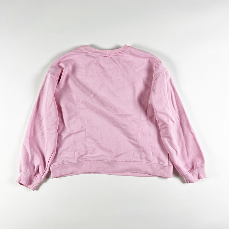 Zara I'm Fine Thanks Graphic Crew Neck Fleece Lined Pullover Sweatshirt Pink