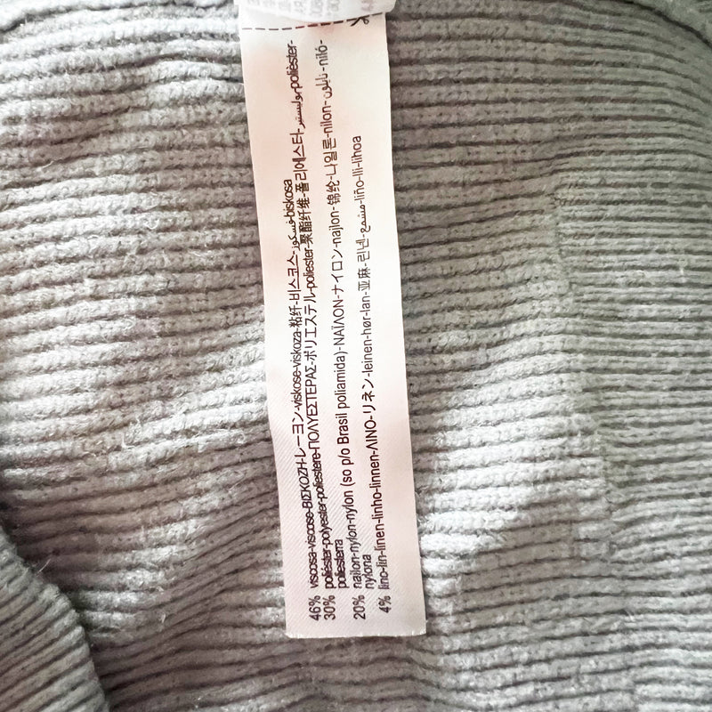 Zara Linen Blend Shaker Knit Pockets Button Front V Neck Cardigan Sweater Gray S