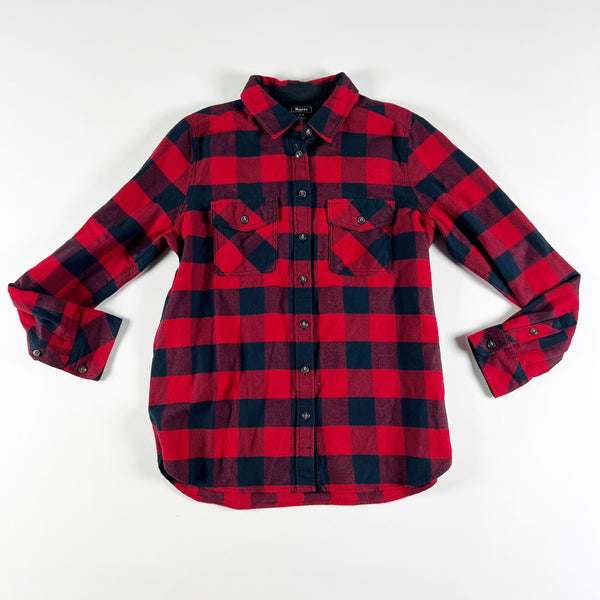 Roots Park Cotton Collared Long Sleeve Button Front Buffalo Plaid Shirt Top
