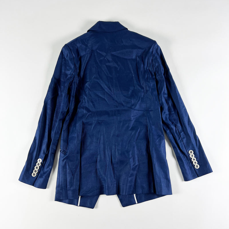 NEW White House Black Market Linen Studio Double Breasted Blazer Jacket Blue 4