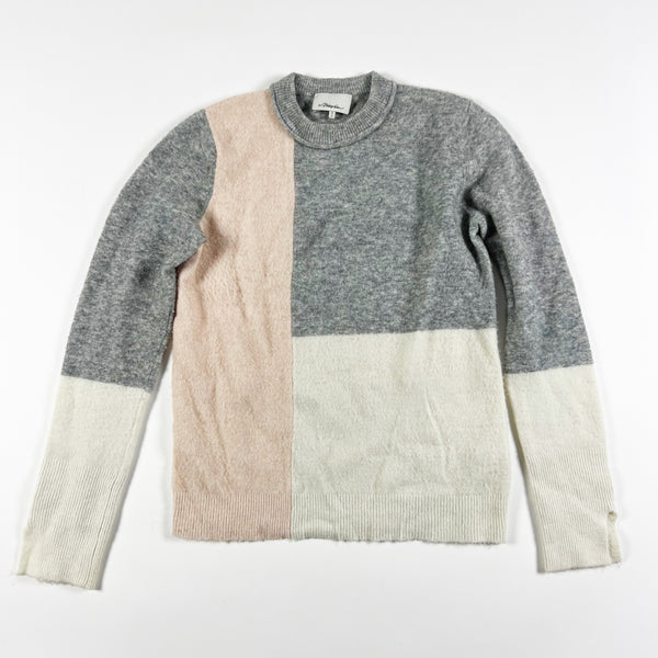 3.1 Phillip Lim Wool Alpaca Stretch Knit Pink Gray Colorblock Pullover Sweater S