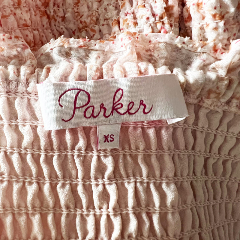 Parker Laurel Mini Wildflower Floral Print Pattern Smocked Ruffle Mini Dress XS