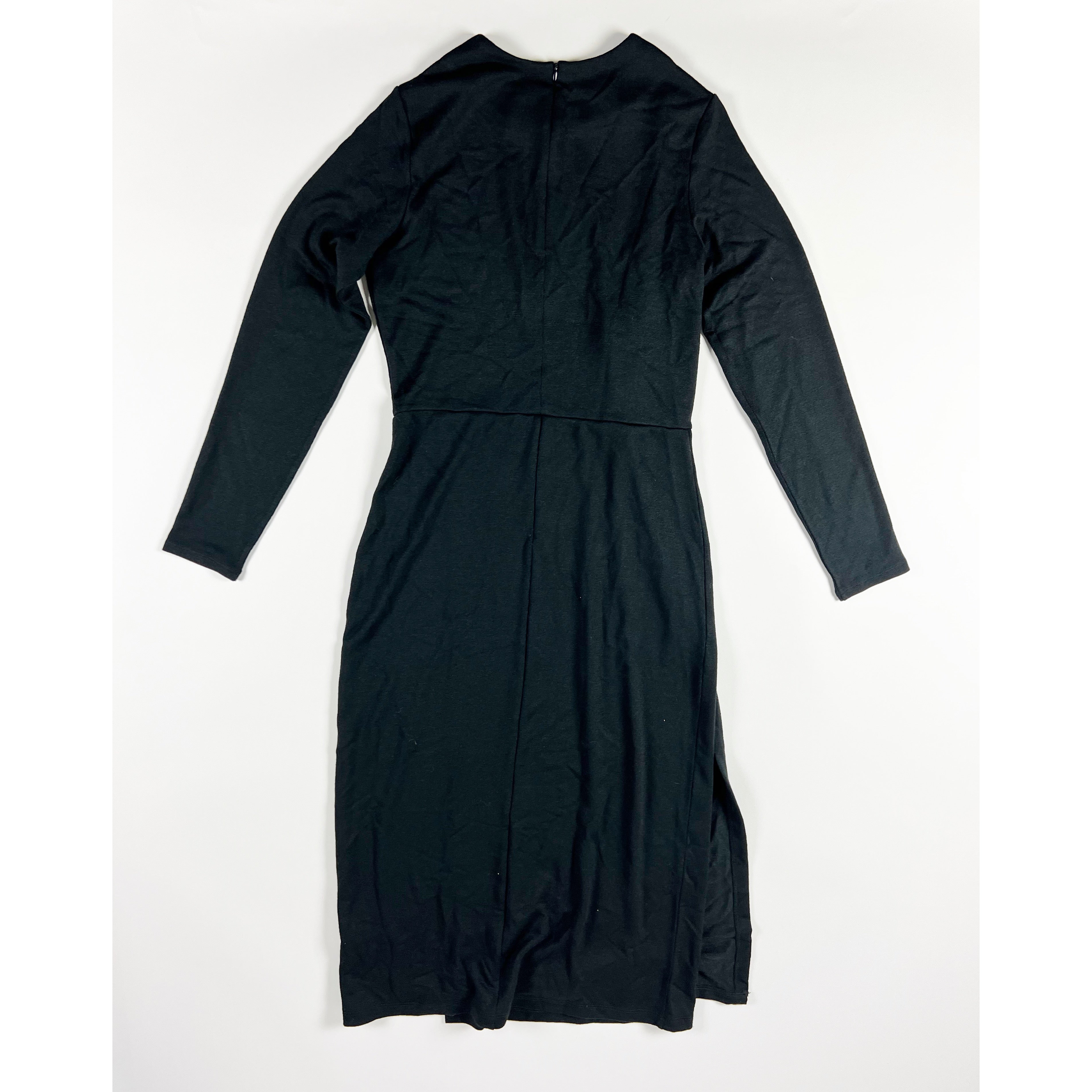 NEW Vince Twist Knot Detail Knit Stretch Long Sleeve Midi Sheath Dress Black M