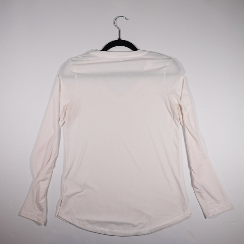 Athleta Essential V Neck Long Sleeve Modal Stretch Casual Tee Shirt Solid White