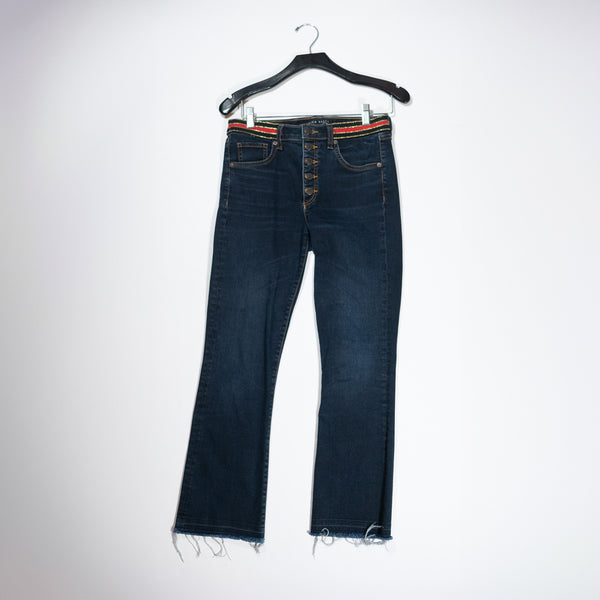 Veronica Beard Carolyn 10" Baby Boot Flare Crop High Rise Dark Slate Denim Jeans