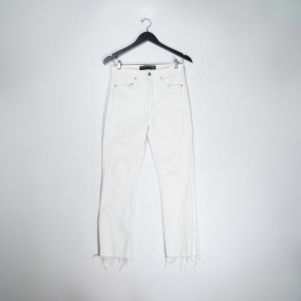 Veronica Beard Carly Kick Flare High Rise Ankle Crop Cotton Stretch White Jeans
