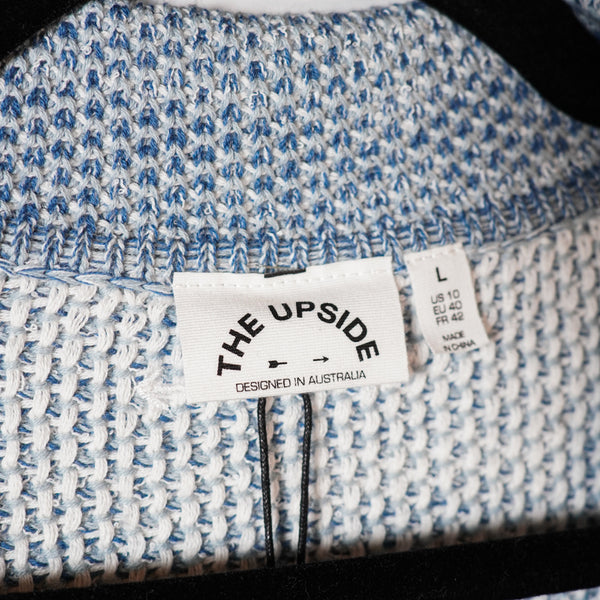 NEW The Upside Azzurra Cotton Stretch Knit Aida Polo Short Sleeve Sweater Cabana