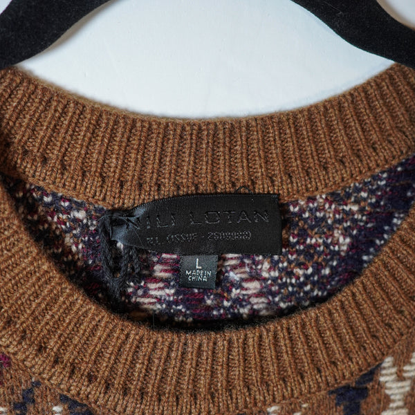NEW Nili Lotan Carey Wool Cashmere Alpaca Stretch Knit Argyle Sweater Vest Large