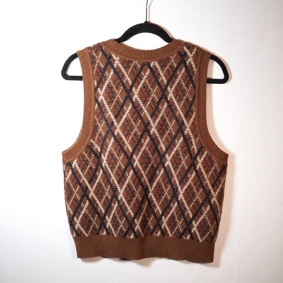 NEW Nili Lotan Carey Wool Cashmere Alpaca Stretch Knit Argyle Sweater Vest Large