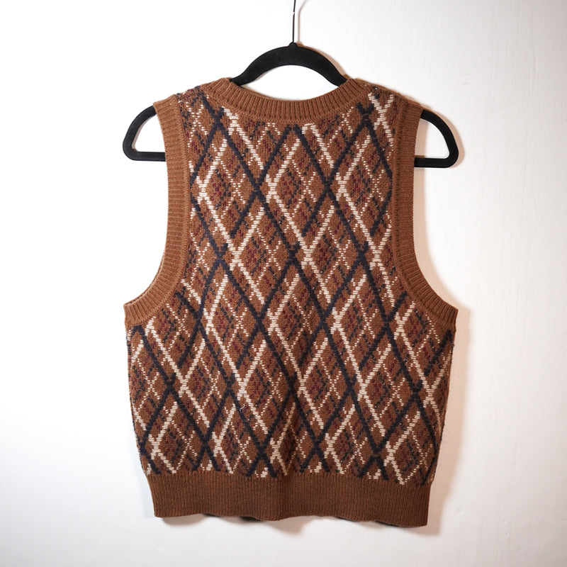 NEW Nili Lotan Carey Wool Cashmere Alpaca Stretch Knit Argyle Sweater Vest Large