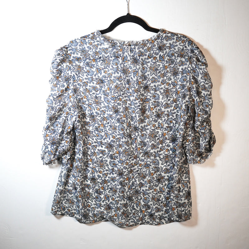 Veronica Beard Natuka Silk Chiffon Floral Paisley Print Ecru Multi Blouse Top  