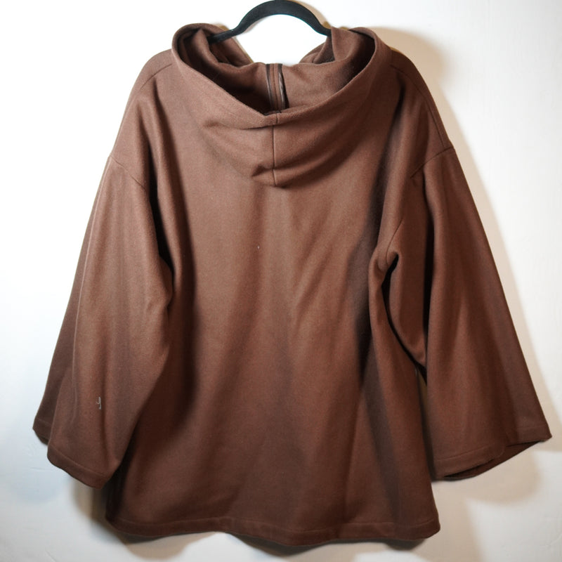 NEW Nili Lotan Samara Oversized Hooded Wool-Blend Felt Poncho Hood Sweater Brown