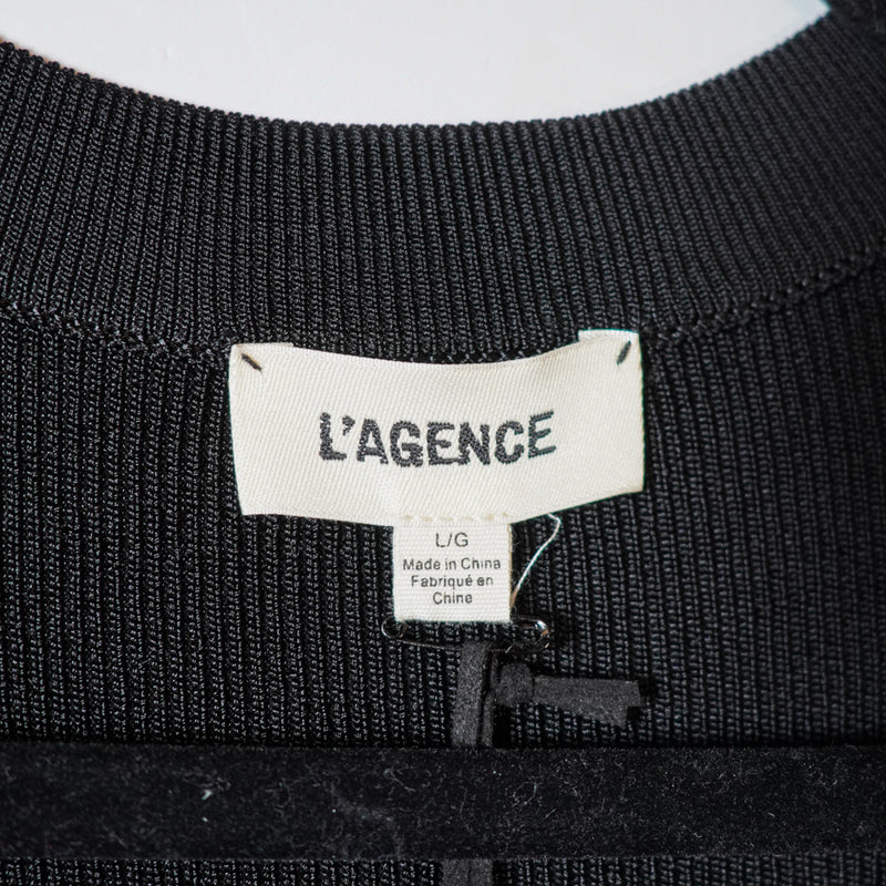 NEW L'Agence Lucas Ribbed Knit Stretch Button Front Long Cardigan Sweater Black