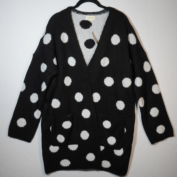 NEW Maeve Anthropologie Black White Polka Dot Print Open Front Cardigan Sweater