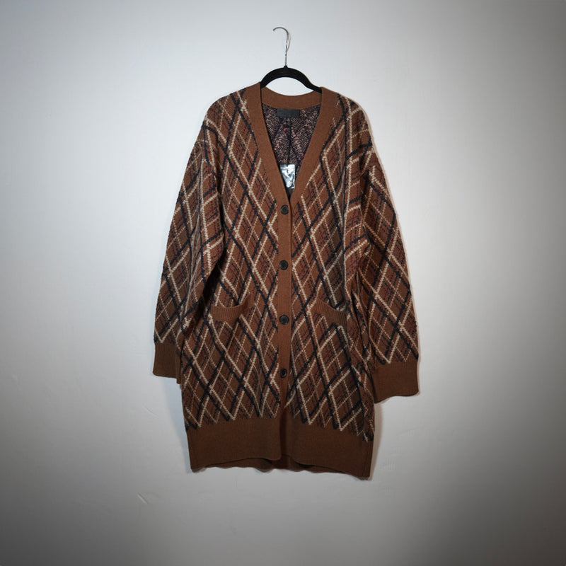 NEW Nili Lotan Cato Wool Cashmere Alpaca Argyle Button Front Long Cardigan Large