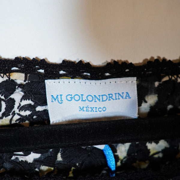 NEW Mi Golondrina Flores Specialty Crema y Negro Cotton Poplin Floral Blouse Top