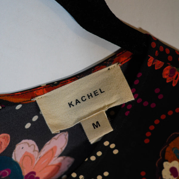 Kachel Paisley Print Multi Color Pattern Satin Long Sleeve Pullover Maxi Dress M