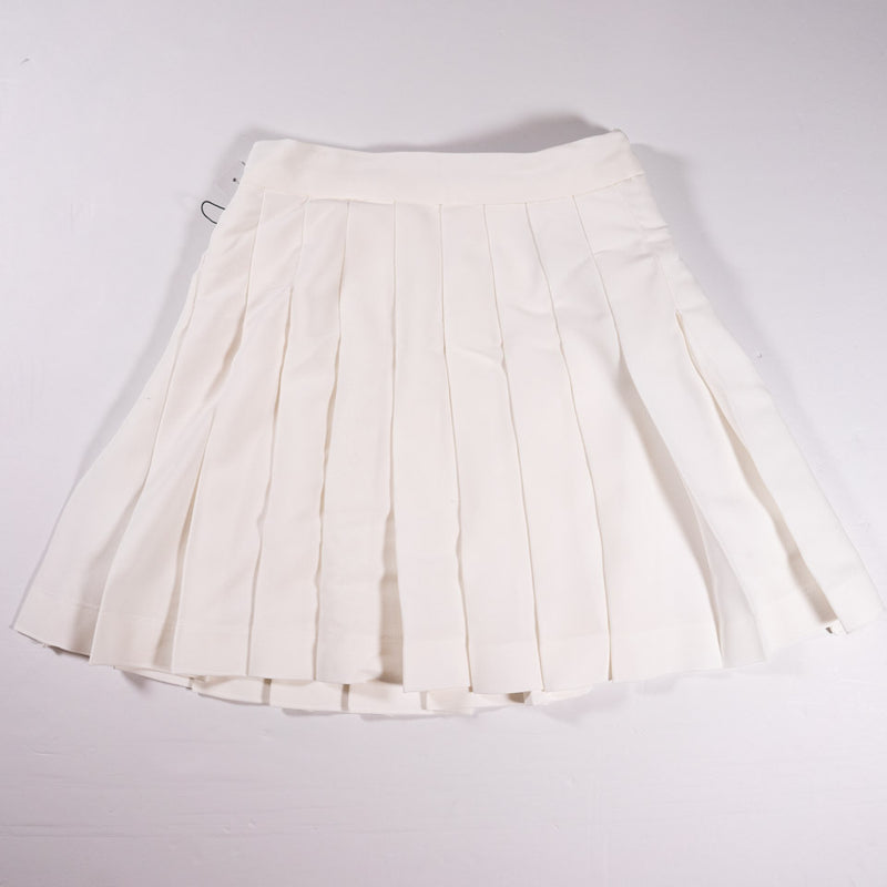NEW Babaton Aritzia Pistilli Pleated Cheerleader Pull On Mini Skirt Solid White