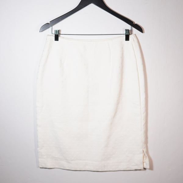 Oscar De La Renta Pink Label Cotton Made In Italy Textured Pencil Skirt White 10