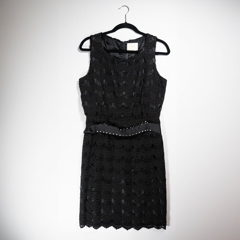 Kate Spade Lace Crochet Jewel Crystal Embellished Belt Sleeveless Sheath Dress