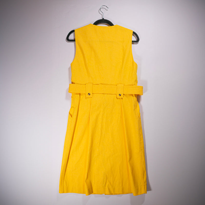 Diane Von Furstenberg Cotton Stretch Canvas Sleeveless Belted Zipper Front Dress