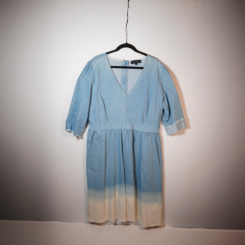 Eloquii Cotton Denim Chambray Dip Dye Bleached V Neck Pullover Midi Dress 18