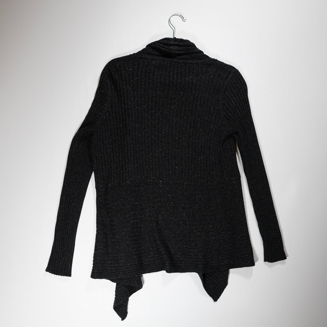 Eileen Fisher Cotton Linen Ribbed Knit Blend Open Front Cardigan Sweater Gray M