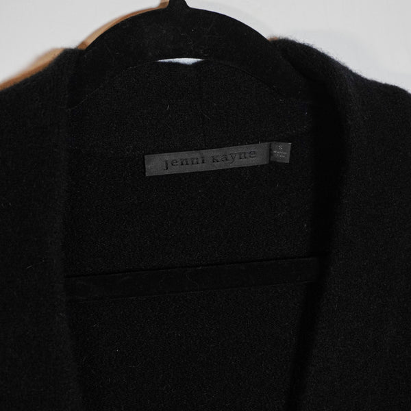 Jenni Kayne Wool Yak Stretch Knit Open Front Sweater Coat Cardigan Black Small