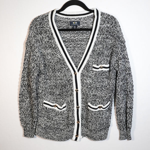 Maeve Anthropologie Tweed Boucle Cotton Stretch Knit Boyfriend Cardigan Sweater