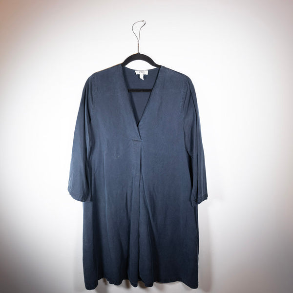COS Women's Ultra Soft V Neck Quarter Sleeve Pullover Mini Tunic Dress Blue 6