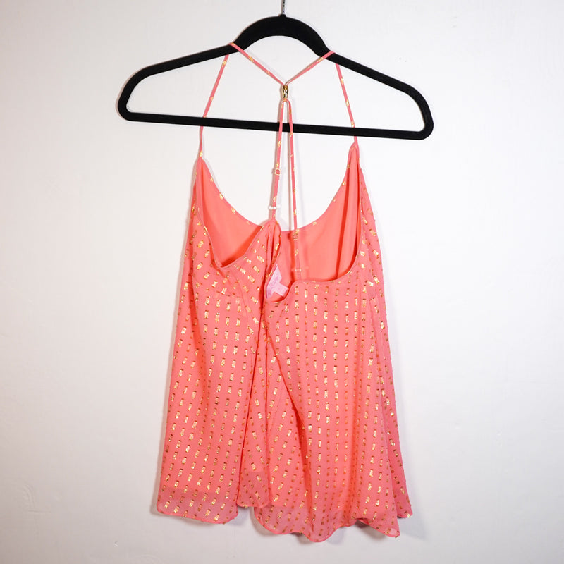 Lilly Pulitzer Maisy Racerback Pucker Pink Crinkle Clip Silk Jacquard Tank Top L