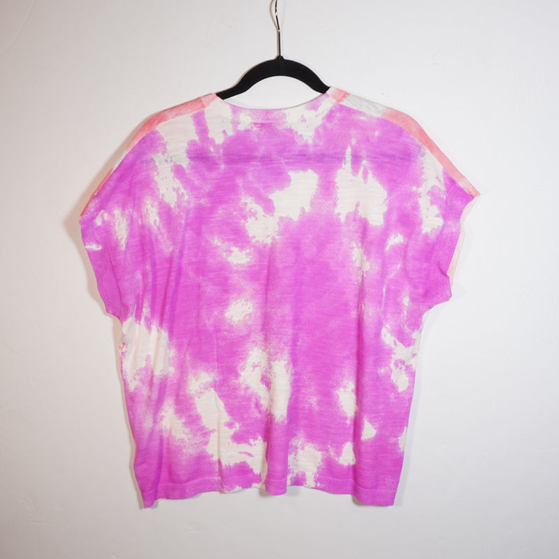 Lisa Todd Cotton Pink Purple Tie Dye V Neck Short Sleeve Tee Shirt Blouse Top M