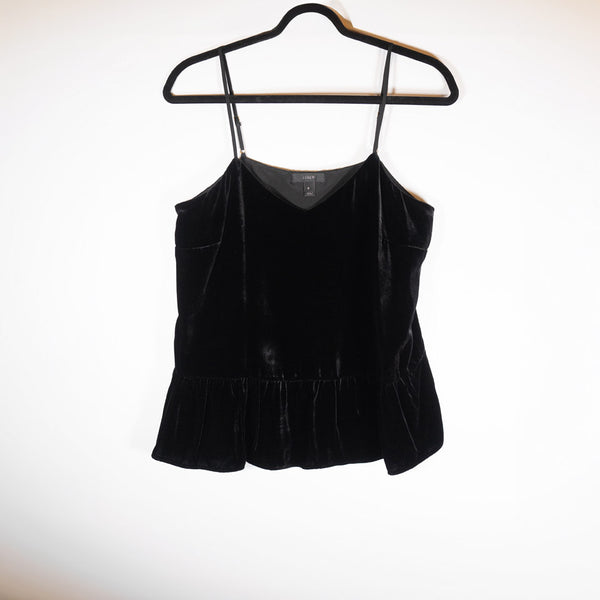 J. Crew Velvet Velour V Neck Peplum Ruffle Sleeveless Tank Top Black 6