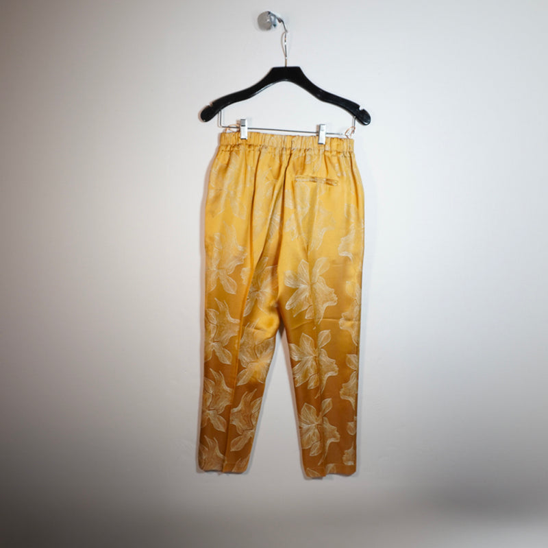 Forte Forte Sirena Floral Flower Jacquard Crepe Satin Yellow Jogger Pants Small