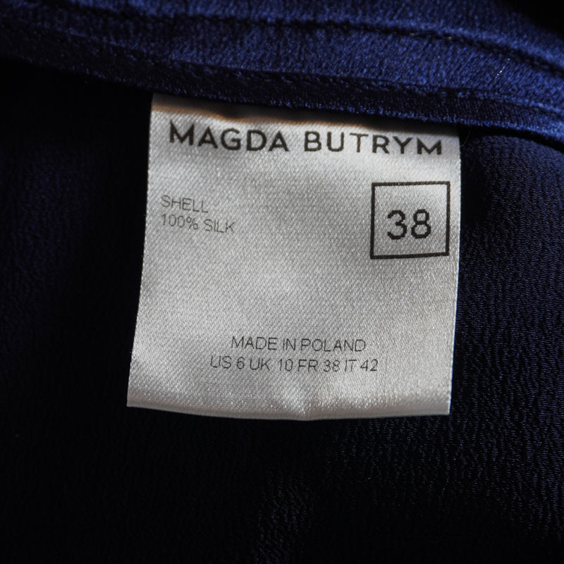 Magda Butrym Silk Satin Front Pleated Mid Rise Ankle Length Navy Blue Pants 38