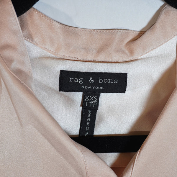 Rag &amp; Bone Dylan Button Front Silk Charmeuse Cutout Draped Blouse Dusty Rose XXS