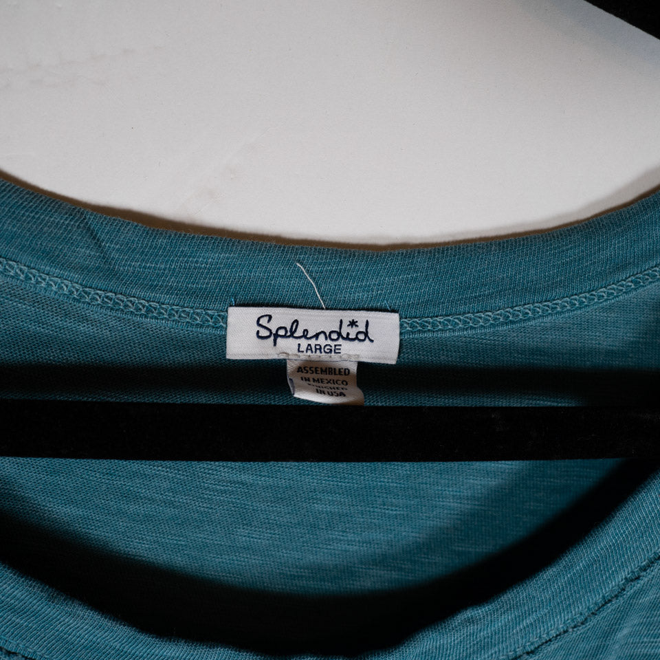 Splendid Pima Cotton Half Bell Sleeve Ruffle Pullover Mini Tee Shirt Dress Blue