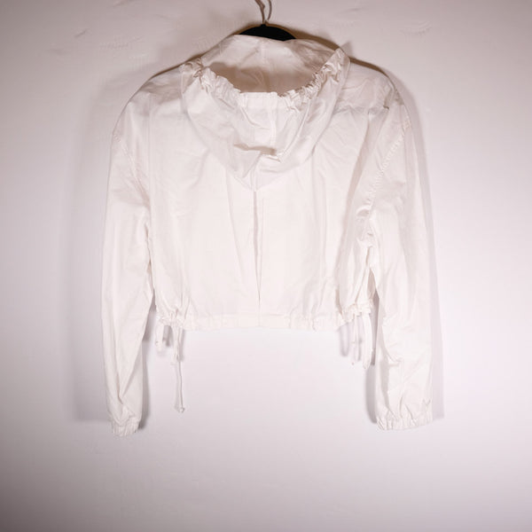 NEW Zara Cotton Poplin Cropped Cinch Waist Button Front Hoodie Jacket Blouse S