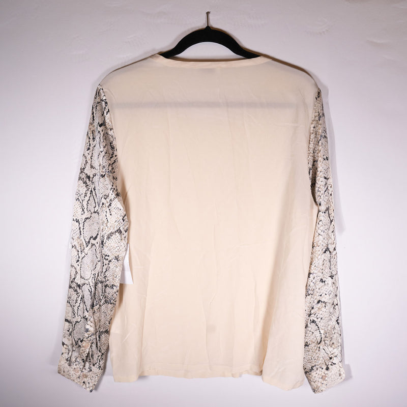 NEW Equipment Liam Tee With Contrast Silk Chiffon Fawn Snake Animal Print Blouse