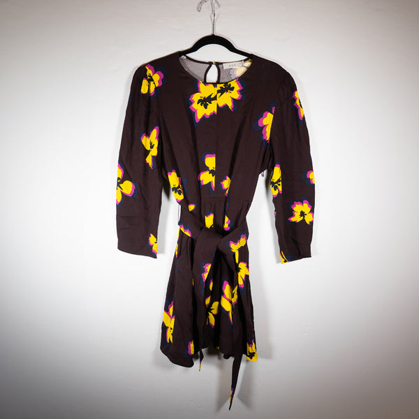 A.L.C. Stella Silk Chiffon Floral Flower Pattern Belted Pullover Mini Dress 14