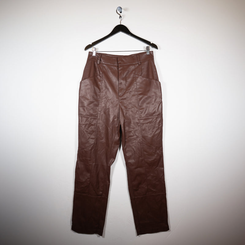 NEW Ronny Kobo Katie Faux Vegan Leather Mid Rise Tapered Leg Deep Mahogany Pants