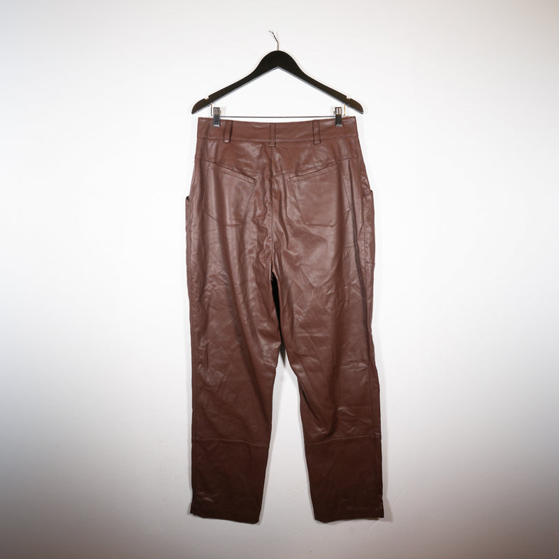 NEW Ronny Kobo Katie Faux Vegan Leather Mid Rise Tapered Leg Deep Mahogany Pants