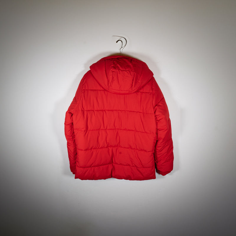 Abercrombie & Fitch Ultra Faux Shearling Hooded Quilted Puffer Jacket Coat Red