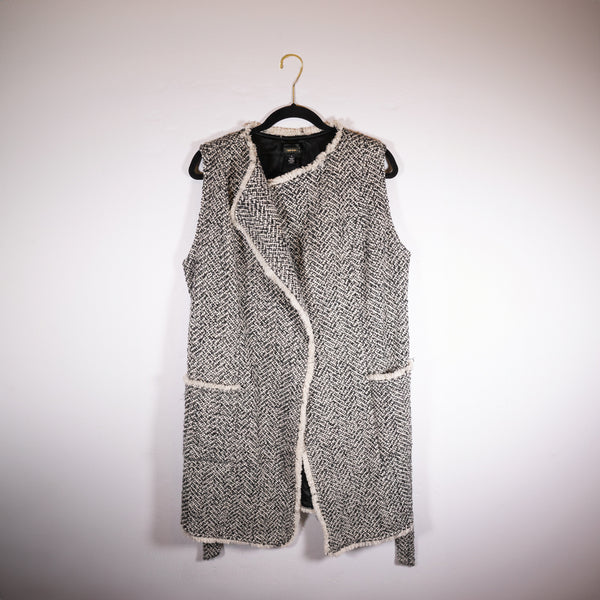 Greylin Wool Blend Tweed Textured Woven Sleeveless Open Front Long Vest Jacket