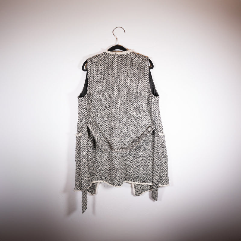 Greylin Wool Blend Tweed Textured Woven Sleeveless Open Front Long Vest Jacket