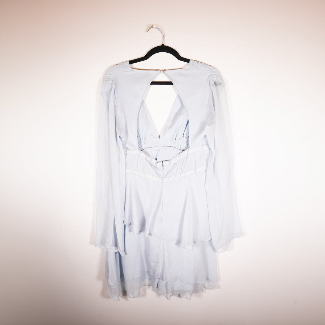 ASOS Lightweight Chiffon Tiered Ruffle V Neck Long Sleeve Pullover Mini Dress 8