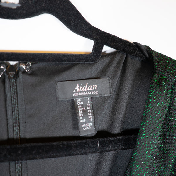 Aidan Mattox Green Sparkle Metallic Ruched Bodycon Pullover Mini Dress 8