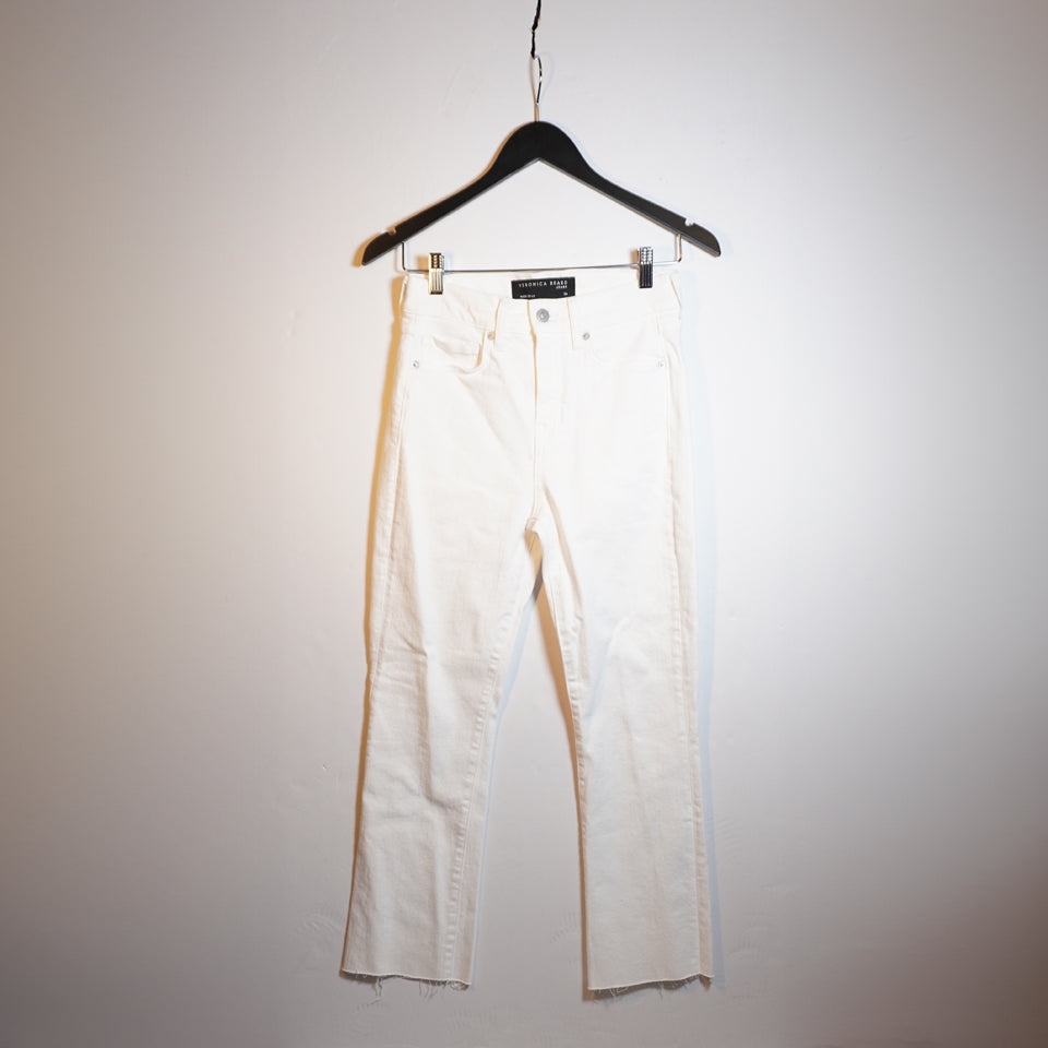 Veronica Beard Carly Kick Flare High Rise Raw Hem White Stretch Denim Jeans 26